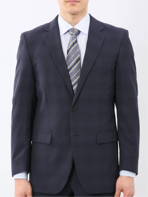 ストレッチ ウォッシャブル スリムフィット 2ボタン 2ピース スーツ チェック紺