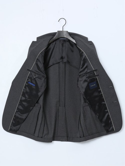 ストレッチウォッシャブル スリムフィット 2ボタン2ピーススーツ チェックグレー