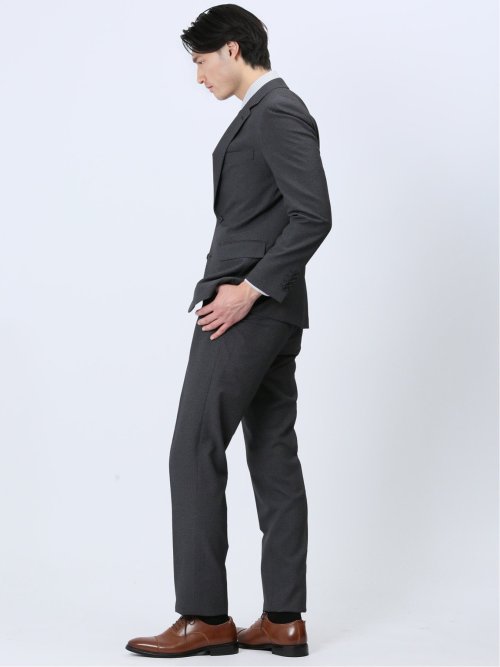 ストレッチウォッシャブル スリムフィット 2ボタン2ピーススーツ チェックグレー