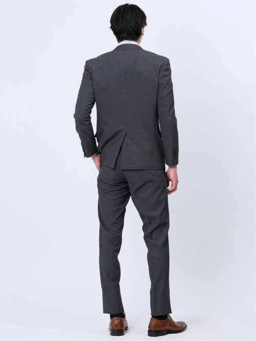 ストレッチウォッシャブル スリムフィット 2ボタン2ピーススーツ チェックグレー