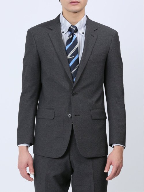 ストレッチウォッシャブル スリムフィット 2ボタン2ピーススーツ チェックグレー