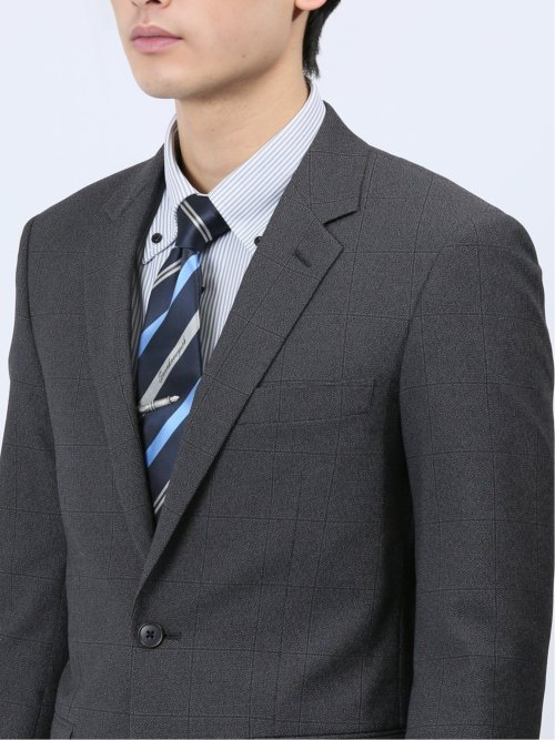 ストレッチウォッシャブル スリムフィット 2ボタン2ピーススーツ チェックグレー
