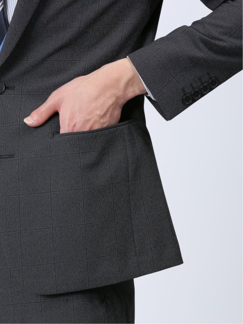 ストレッチウォッシャブル スリムフィット 2ボタン2ピーススーツ チェックグレー