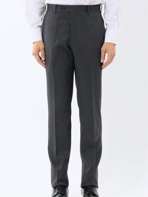 ウール調 ストレッチウォッシャブル スリムフィット 2ボタン2ピーススーツ ヘリンボングレー