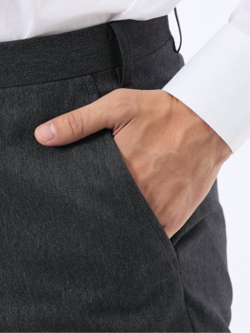 ウール調 ストレッチウォッシャブル スリムフィット 2ボタン2ピーススーツ ヘリンボングレー