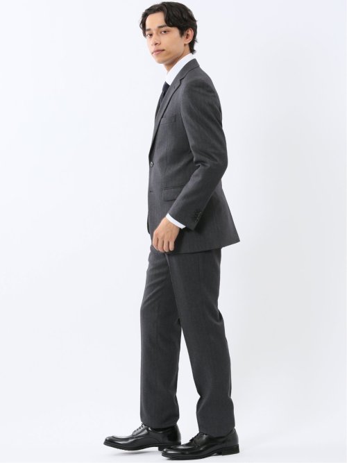 ウール調 ストレッチウォッシャブル スリムフィット 2ボタン2ピーススーツ ヘリンボングレー