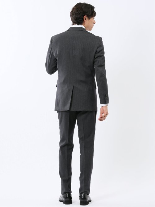 ウール調 ストレッチウォッシャブル スリムフィット 2ボタン2ピーススーツ ヘリンボングレー