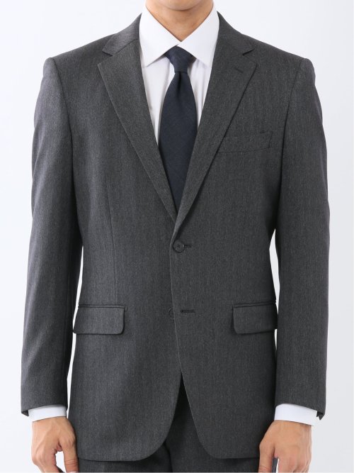 ウール調 ストレッチウォッシャブル スリムフィット 2ボタン2ピーススーツ ヘリンボングレー