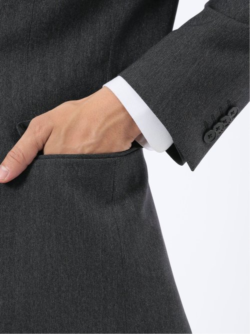 ウール調 ストレッチウォッシャブル スリムフィット 2ボタン2ピーススーツ ヘリンボングレー