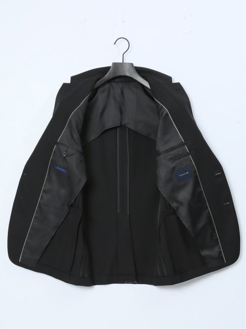 ストレッチウォッシャブル スリムフィット 2ボタン2ピーススーツ シャドーストライプ黒