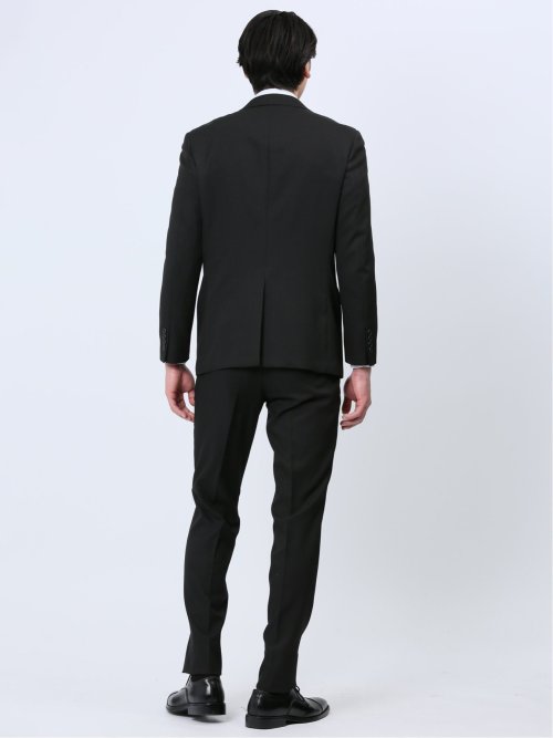 ストレッチウォッシャブル スリムフィット 2ボタン2ピーススーツ シャドーストライプ黒