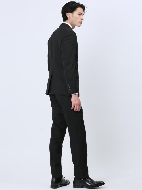 ストレッチウォッシャブル スリムフィット 2ボタン2ピーススーツ シャドーストライプ黒