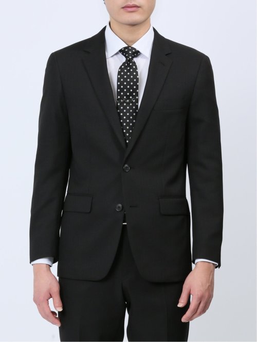 ストレッチウォッシャブル スリムフィット 2ボタン2ピーススーツ シャドーストライプ黒