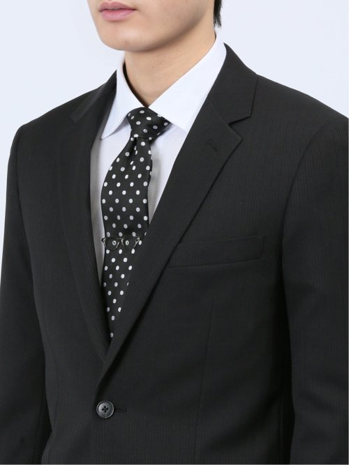 ストレッチウォッシャブル スリムフィット 2ボタン2ピーススーツ シャドーストライプ黒