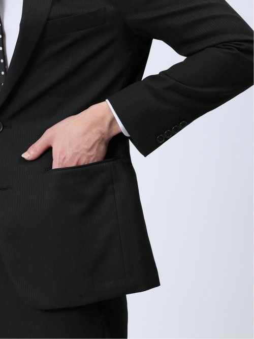 ストレッチウォッシャブル スリムフィット 2ボタン2ピーススーツ シャドーストライプ黒