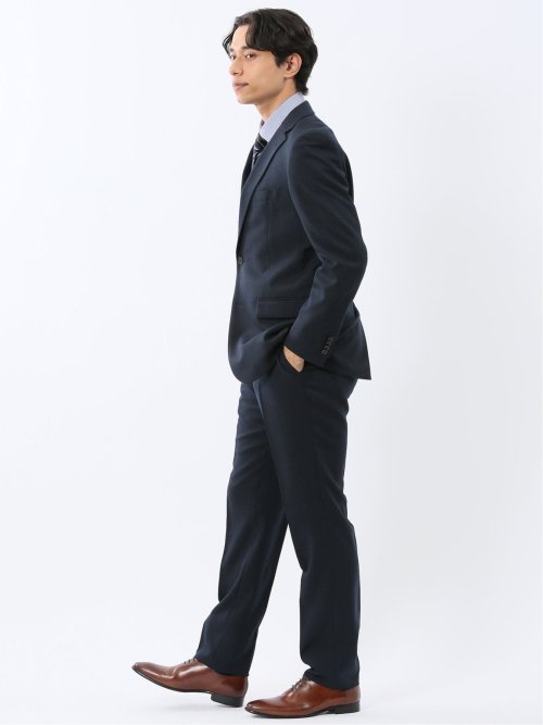 ウール調 ストレッチウォッシャブル スリムフィット 2ボタン2ピーススーツ 組織紺