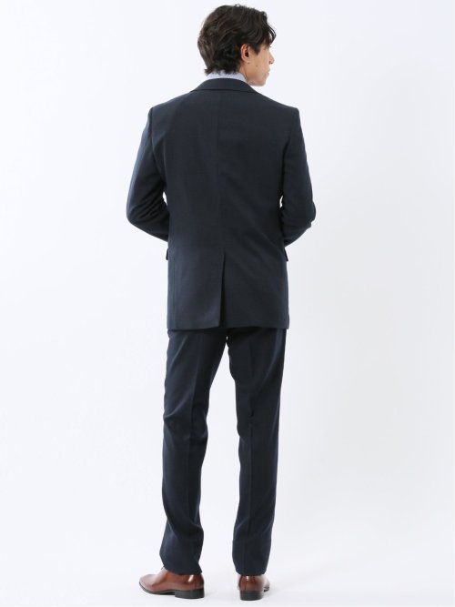 ウール調 ストレッチウォッシャブル スリムフィット 2ボタン2ピーススーツ 組織紺