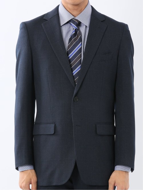 ウール調 ストレッチウォッシャブル スリムフィット 2ボタン2ピーススーツ 組織紺