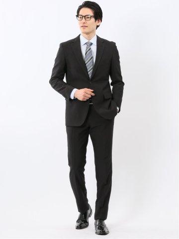 ストレッチ ウォッシャブル スリムフィット 2ボタン 2ピース スーツ ストライプ黒