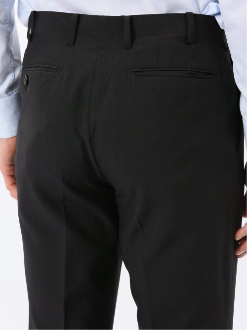 ストレッチ ウォッシャブル スリムフィット 2ボタン 2ピース スーツ ストライプ黒