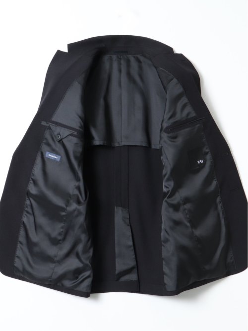 ストレッチ ウォッシャブル スリムフィット 2ボタン 2ピース スーツ ストライプ黒