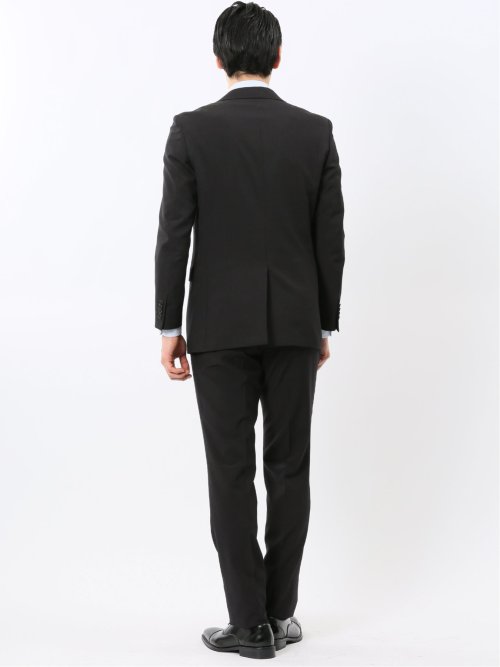 ストレッチ ウォッシャブル スリムフィット 2ボタン 2ピース スーツ ストライプ黒