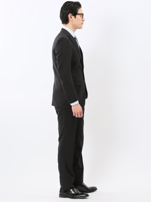 ストレッチ ウォッシャブル スリムフィット 2ボタン 2ピース スーツ ストライプ黒