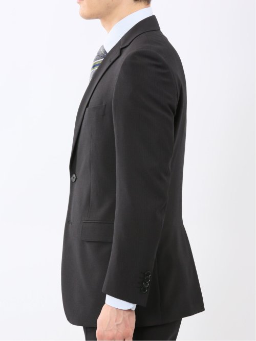 ストレッチ ウォッシャブル スリムフィット 2ボタン 2ピース スーツ ストライプ黒