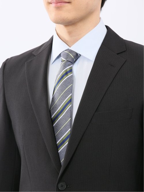 ストレッチ ウォッシャブル スリムフィット 2ボタン 2ピース スーツ ストライプ黒