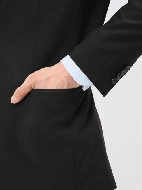 ストレッチ ウォッシャブル スリムフィット 2ボタン 2ピース スーツ ストライプ黒