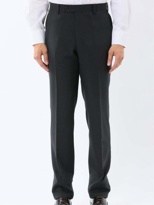 ウール調 ストレッチウォッシャブル スリムフィット 2ボタン2ピーススーツ 組織黒