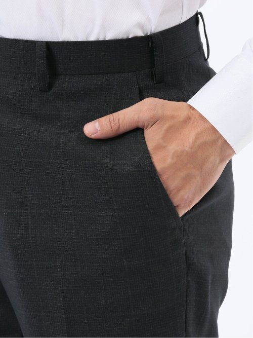 ウール調 ストレッチウォッシャブル スリムフィット 2ボタン2ピーススーツ 組織黒