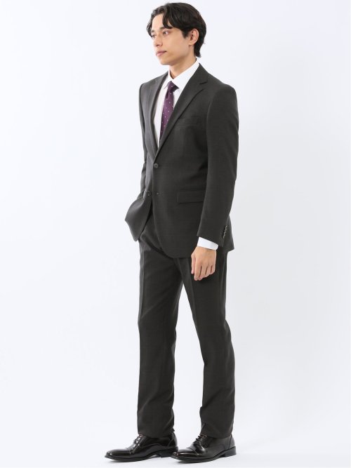 ウール調 ストレッチウォッシャブル スリムフィット 2ボタン2ピーススーツ 組織黒