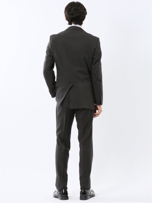 ウール調 ストレッチウォッシャブル スリムフィット 2ボタン2ピーススーツ 組織黒