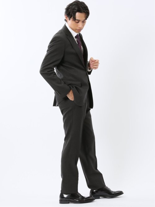 ウール調 ストレッチウォッシャブル スリムフィット 2ボタン2ピーススーツ 組織黒