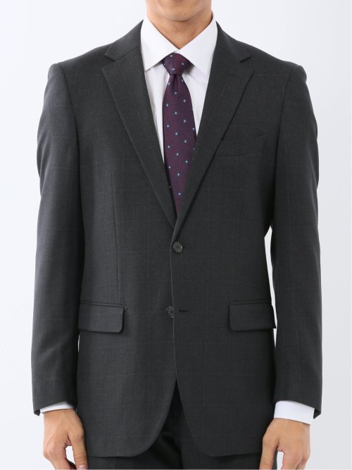 ウール調 ストレッチウォッシャブル スリムフィット 2ボタン2ピーススーツ 組織黒