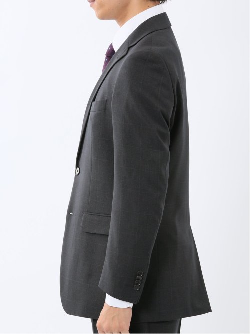 ウール調 ストレッチウォッシャブル スリムフィット 2ボタン2ピーススーツ 組織黒