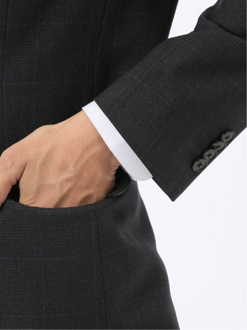 ウール調 ストレッチウォッシャブル スリムフィット 2ボタン2ピーススーツ 組織黒