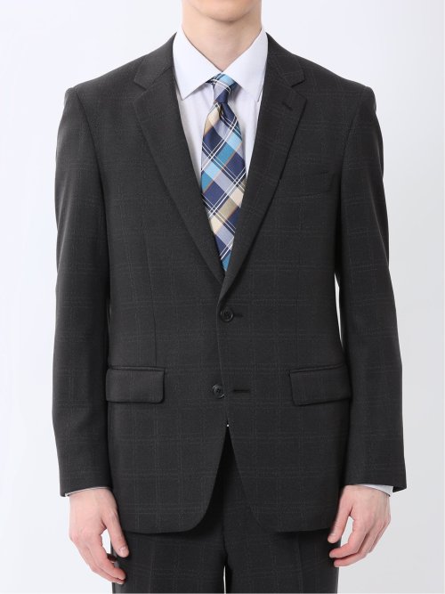 Woolen Tec On スリムフィット 2ボタン2ピーススーツ チェック黒