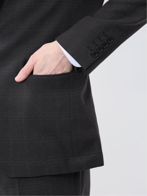 Woolen Tec On スリムフィット 2ボタン2ピーススーツ チェック黒