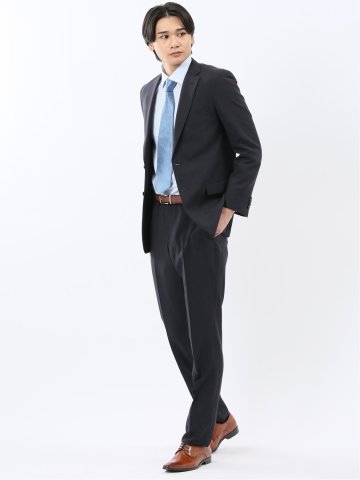 ストレッチウォッシャブル スリムフィット 2ボタン2ピーススーツ 組織黒