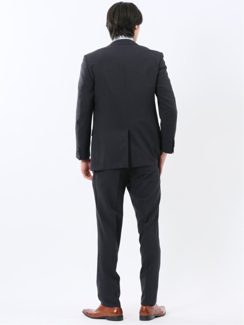 ストレッチウォッシャブル スリムフィット 2ボタン2ピーススーツ 組織黒