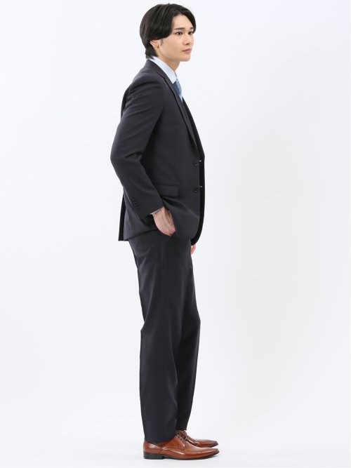 ストレッチウォッシャブル スリムフィット 2ボタン2ピーススーツ 組織黒