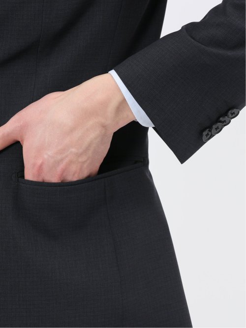 ストレッチウォッシャブル スリムフィット 2ボタン2ピーススーツ 組織黒