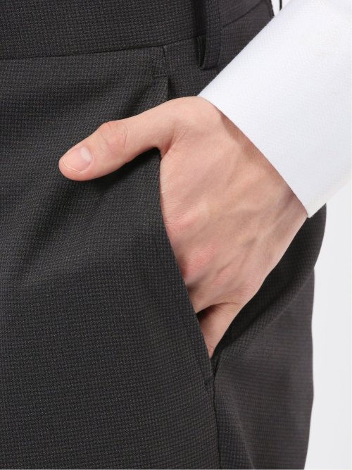 ストレッチウォッシャブル スリムフィット 2ボタン2ピーススーツ 千鳥黒