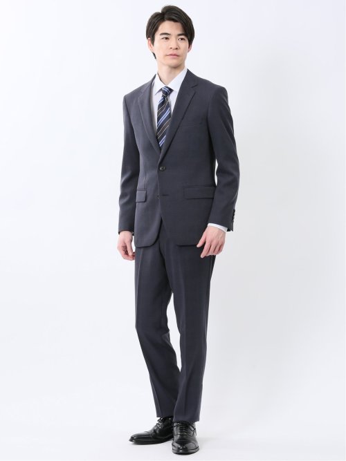 Woolen Tec On スリムフィット 2ボタン2ピーススーツ チェック紺