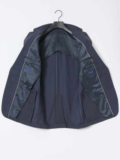 Woolen Tec On スリムフィット 2ボタン2ピーススーツ チェック紺