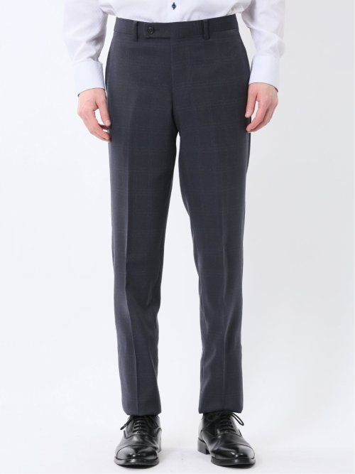 Woolen Tec On スリムフィット 2ボタン2ピーススーツ チェック紺