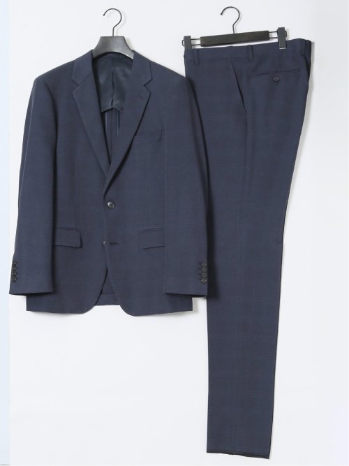 Woolen Tec On スリムフィット 2ボタン2ピーススーツ チェック紺