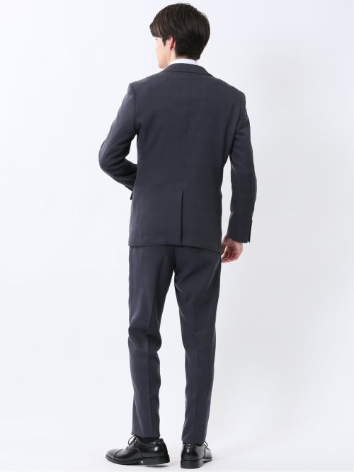 Woolen Tec On スリムフィット 2ボタン2ピーススーツ チェック紺